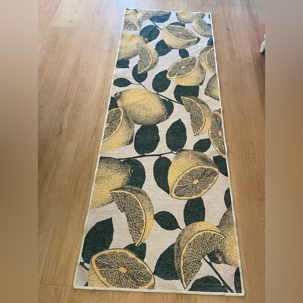 Lemonade Yellow Ruggable runner lemon print 2.7 feet x 7 feet no pad rug only